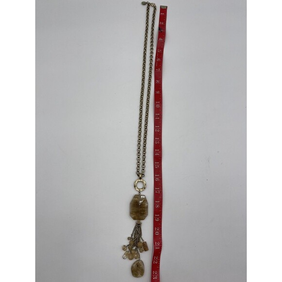 Quartz Crystal Waterfall Tassel Pendant Necklace Gold Tone Signed ROX - Picture 7 of 7